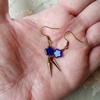 Image 9 of Shooting Stars Celestial Earrings, Blue & Bronze, Pierced or Clip On