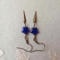 Image 11 of Shooting Stars Celestial Earrings, Blue & Bronze, Pierced or Clip On