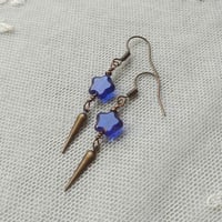 Image 3 of Shooting Stars Celestial Earrings, Blue & Bronze, Pierced or Clip On