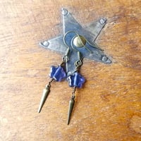 Image 6 of Shooting Stars Celestial Earrings, Blue & Bronze, Pierced or Clip On