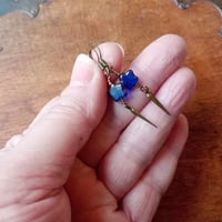 Image 2 of Shooting Stars Celestial Earrings, Blue & Bronze, Pierced or Clip On