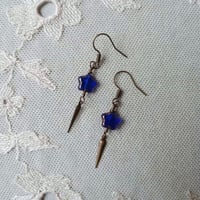 Image 10 of Shooting Stars Celestial Earrings, Blue & Bronze, Pierced or Clip On