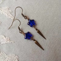 Image 5 of Shooting Stars Celestial Earrings, Blue & Bronze, Pierced or Clip On