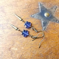 Image 12 of Shooting Stars Celestial Earrings, Blue & Bronze, Pierced or Clip On