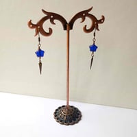 Image 4 of Shooting Stars Celestial Earrings, Blue & Bronze, Pierced or Clip On