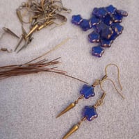 Image 13 of Shooting Stars Celestial Earrings, Blue & Bronze, Pierced or Clip On