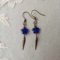 Image 8 of Shooting Stars Celestial Earrings, Blue & Bronze, Pierced or Clip On