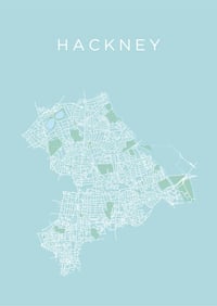 Image 4 of 'You Are Here' - Personalised map of Hackney Borough in light teal on white