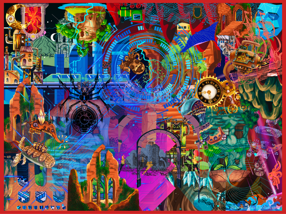 Image of castle in the sci fi sky | holographic art print