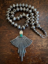 Image 1 of WL&A Handmade Royston Medicine Bird Silver Mercury Dime Pearl Necklace - Length 24" - 280 Grams