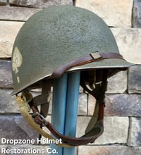 Image 1 of WWII M2 101st Airborne Helmet 506th PIR NCO D-bale Front Seam & Westinghouse Paratrooper liner.