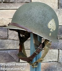 Image 3 of WWII M2 101st Airborne Helmet 506th PIR NCO D-bale Front Seam & Westinghouse Paratrooper liner.