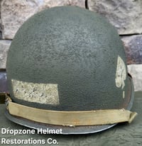 Image 8 of WWII M2 101st Airborne Helmet 506th PIR NCO D-bale Front Seam & Westinghouse Paratrooper liner.