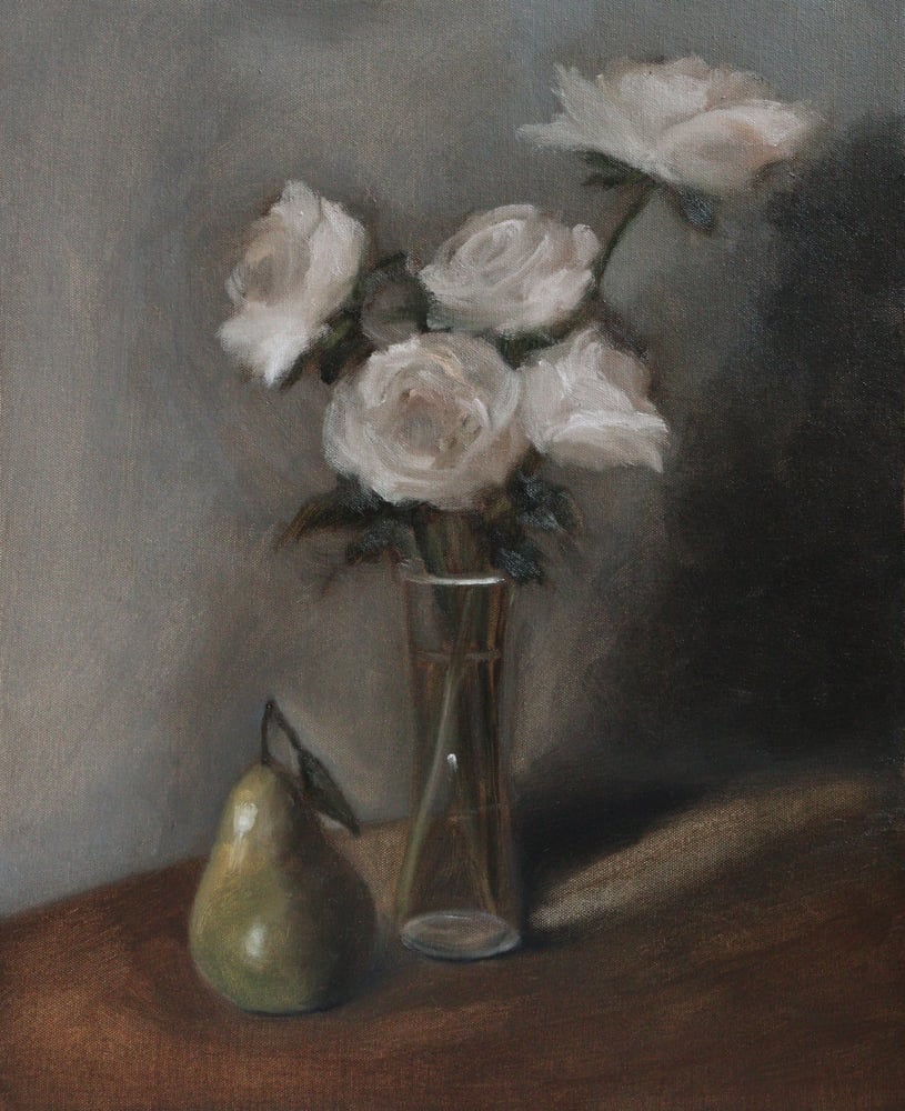 Image of Nature morte de roses et poire