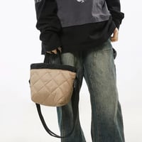 Image 3 of Unisex Nylon Plaid Solid Color Basic Sewing Thread Bucket String Zipper Fashion Shoulder Bag