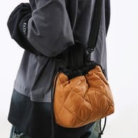 Image 1 of Unisex Nylon Plaid Solid Color Basic Sewing Thread Bucket String Zipper Fashion Shoulder Bag