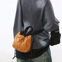 Image 4 of Unisex Nylon Plaid Solid Color Basic Sewing Thread Bucket String Zipper Fashion Shoulder Bag