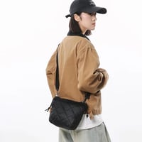 Image 5 of Unisex Nylon Plaid Solid Color Basic Sewing Thread Bucket String Zipper Fashion Shoulder Bag
