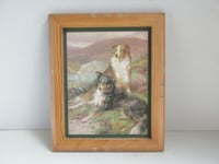 Image 1 of Sheepdogs by Basil Bradley (b 1842) Vintage Art Print in Wooden Frame Sized 11 8/10 x 9 3/4 ins