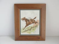 Image 1 of Antique Horse Art Print 'Riderless' by JC 1900, in Vintage Wooden Frame Sized 12 2/10 x 10 2/10 ins