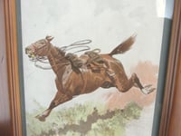 Image 2 of Antique Horse Art Print 'Riderless' by JC 1900, in Vintage Wooden Frame Sized 12 2/10 x 10 2/10 ins