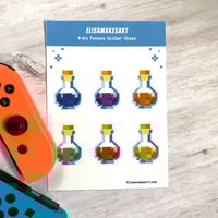 Image 1 of Pixel Gaming 8-Bit Potions Sticker Sheet • Vinyl Sticker Set • Pixel Art • Mining Game