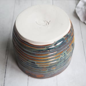Image of Utensil Holder in Deep Amber Brown  and Blue Green Glaze, Handmade Kitchen Crock, Made in USA