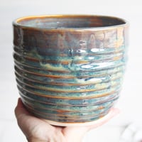 Image 8 of Utensil Holder in Deep Amber Brown  and Blue Green Glaze, Handmade Kitchen Crock, Made in USA