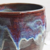 Image 3 of Utensil Holder in Deep Amber Brown  and Blue Glazes, Handmade Kitchen Crock, Made in USA