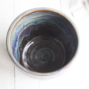 Image of Utensil Holder in Deep Amber Brown  and Blue Glazes, Handmade Kitchen Crock, Made in USA