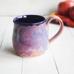 Image of Beautifully Glazed Purple and Pink and Dark Blue Pottery Mug, Made in USA