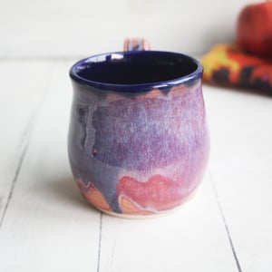 Image of Beautifully Glazed Purple and Pink and Dark Blue Pottery Mug, Made in USA