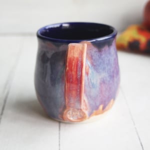 Image of Beautifully Glazed Purple and Pink and Dark Blue Pottery Mug, Made in USA