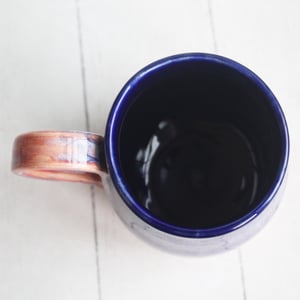 Image of Beautifully Glazed Purple and Pink and Dark Blue Pottery Mug, Made in USA