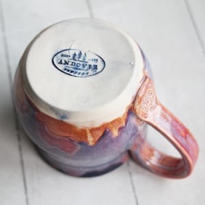Image of Beautifully Glazed Purple and Pink and Dark Blue Pottery Mug, Made in USA