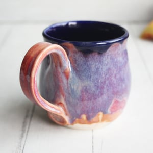 Image of Beautifully Glazed Purple and Pink and Dark Blue Pottery Mug, Made in USA