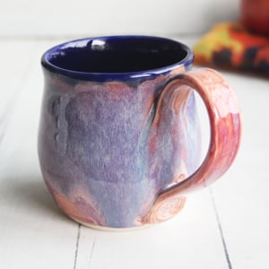 Image of Beautifully Glazed Purple and Pink and Dark Blue Pottery Mug, Made in USA
