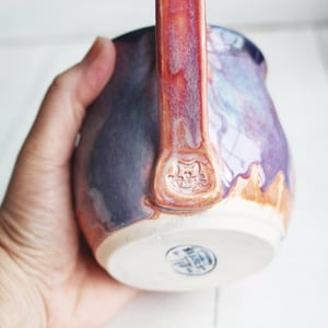 Image of Beautifully Glazed Purple and Pink and Dark Blue Pottery Mug, Made in USA