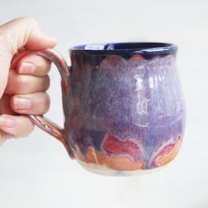 Image of Beautifully Glazed Purple and Pink and Dark Blue Pottery Mug, Made in USA