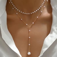 Image 1 of Pearl Double Layer Necklace | Gold