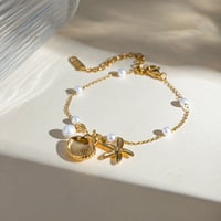 Image 1 of Stainless Steel Pearl Chain | Shell Starfish Pendant Bracelet