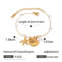 Image 3 of Stainless Steel Pearl Chain | Shell Starfish Pendant Bracelet