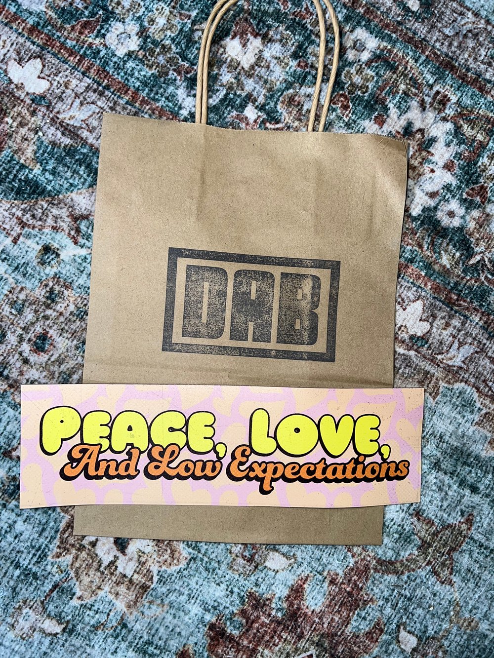 Image of Peace Love And Low Expectations Sticker Or Magnet