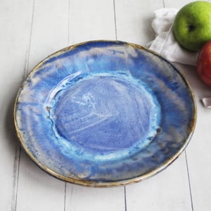 Image of Handcrafted Rustic Swirling Blue Dinner Plates, Set of Six Pottery Dinnerware Made in USA