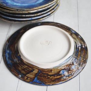 Image of Handcrafted Rustic Swirling Blue Dinner Plates, Set of Six Pottery Dinnerware Made in USA