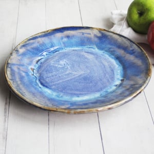 Image of Handcrafted Rustic Swirling Blue Dinner Plates, Set of Six Pottery Dinnerware Made in USA