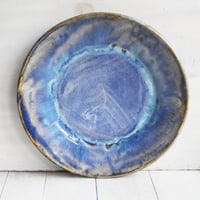 Image 6 of Handcrafted Rustic Swirling Blue Dinner Plates, Set of Six Pottery Dinnerware Made in USA