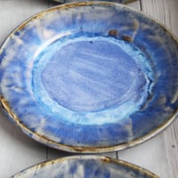 Image 8 of Handcrafted Rustic Swirling Blue Dinner Plates, Set of Six Pottery Dinnerware Made in USA