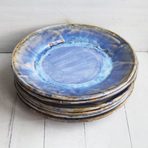 Image of Handcrafted Rustic Swirling Blue Dinner Plates, Set of Six Pottery Dinnerware Made in USA
