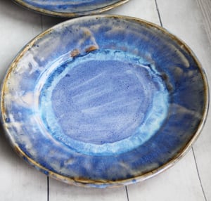 Image of Handcrafted Rustic Swirling Blue Dinner Plates, Set of Six Pottery Dinnerware Made in USA